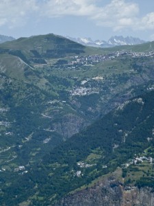 The famous Alpe d'Huez climb from across the valley